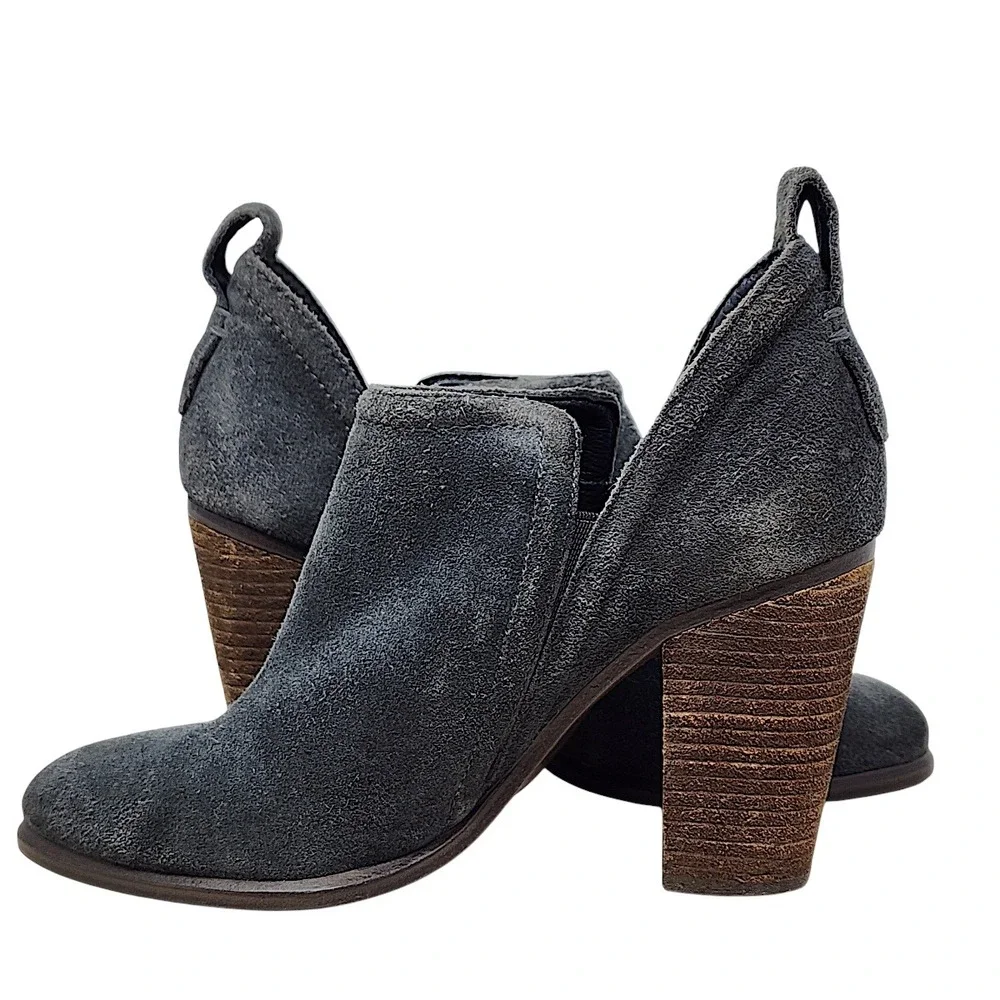 Vince Camuto Ankle Bootie 6.5 M Women Kirsten Gray Suede Block Heel Cutout 3
